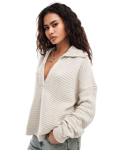 Free People Marlie Deep V Ribbed Sweater - White