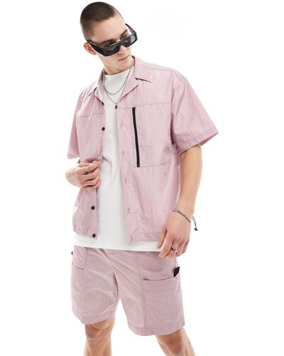 ASOS Co-ord Short Sleeve Boxy Oversized Revere Utility Shirt - Pink