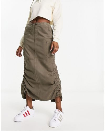 Stradivarius Maxi Skirt With Ruched Detail - Natural