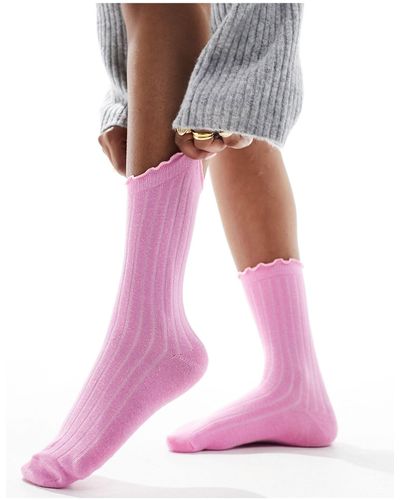 Vero Moda Ribbed Frill Socks - Pink
