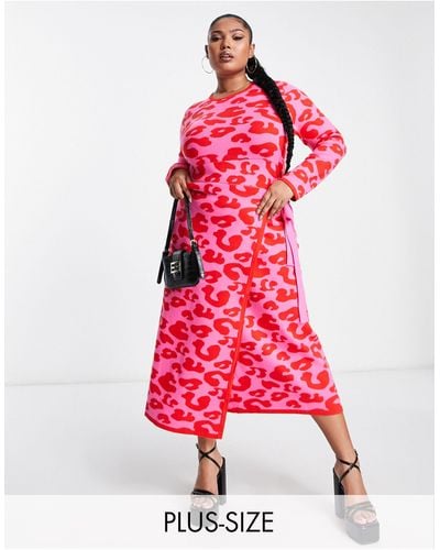 Never Fully Dressed – midi-wickelkleid aus strick mit leopardenmuster - Rot