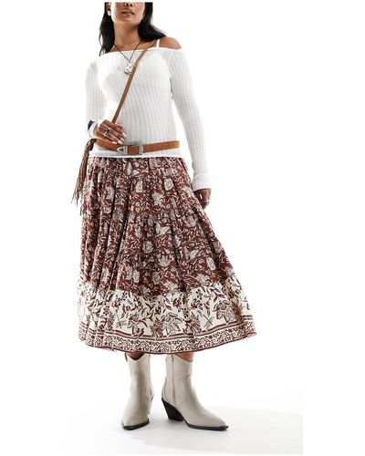 Free People Batik Print Vintage Look Midi Skirt - Multicolour