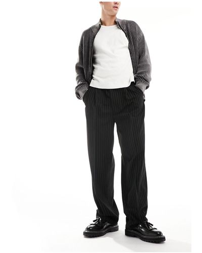 Bershka Tailored Pinstripe Trouser - Black