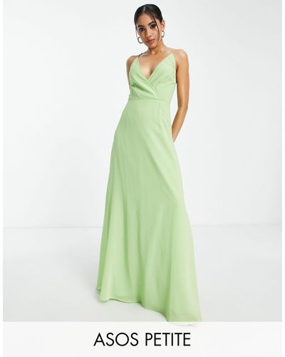 ASOS Asos Design Petite Cami Wrap Maxi Dress With Lace Up Back - Green