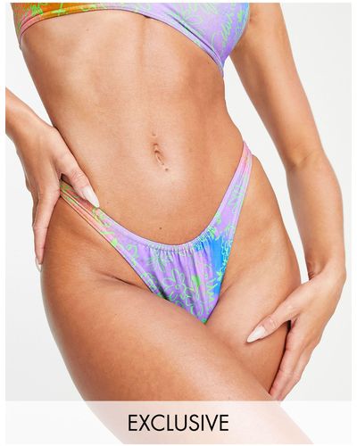 Collusion Hoogopgesneden Bikinibroekje Met Neon Bloemenprint - Multi - Blauw