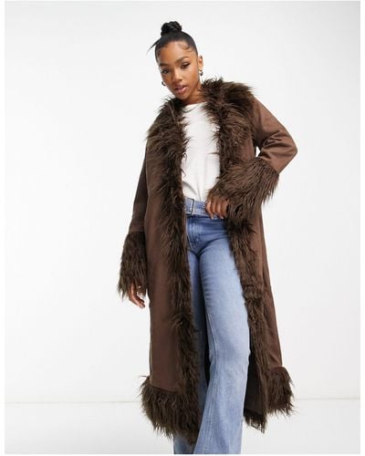 Urbancode Urban Code Longline Faux shaggy Fur Jacket - Brown