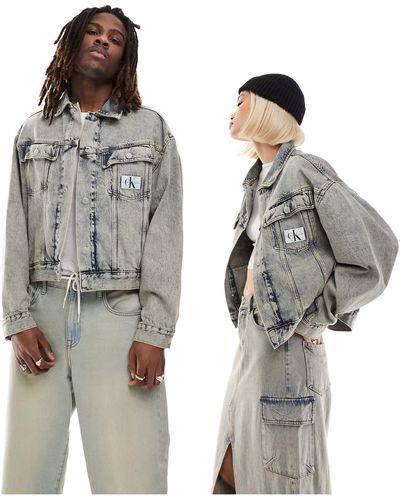 Calvin Klein Veste en jean unisexe d'ensemble coupe carrée - moyen délavé - Noir