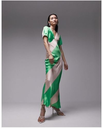 TOPSHOP Satin Maxi Dress With Bust Seam - Green