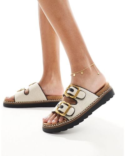 River Island Stitched Double Buckle Sandal - Natural