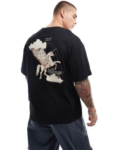 ADPT Oversized T-shirt With Defiance Horse Backprint - Black