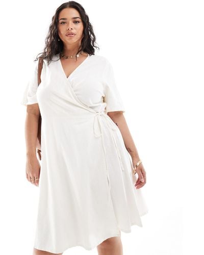 ONLY Wrap Linen Mix Mini Dress - White