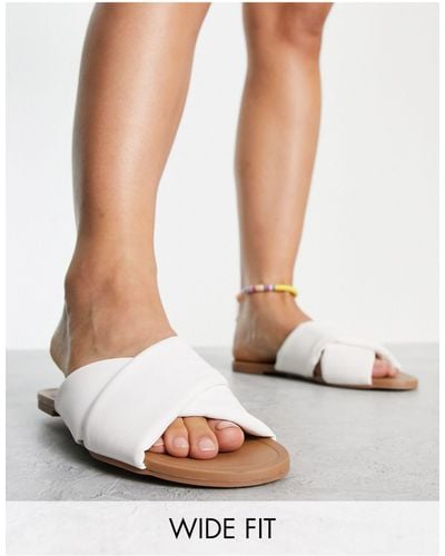 ASOS Wide Fit Flock Padded Flat Sandals - White