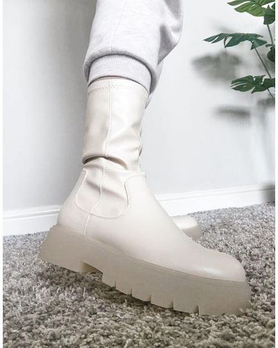 Bershka Faux Leather Chunky Sock Boot - White