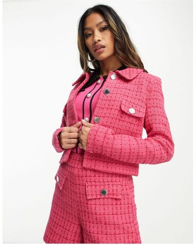 Morgan – kurz geschnittene tweed-jacke mit taschendetail - Pink