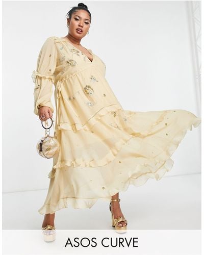 ASOS Asos design curve - robe trapèze mi-longue avec ornements en grappes - Métallisé