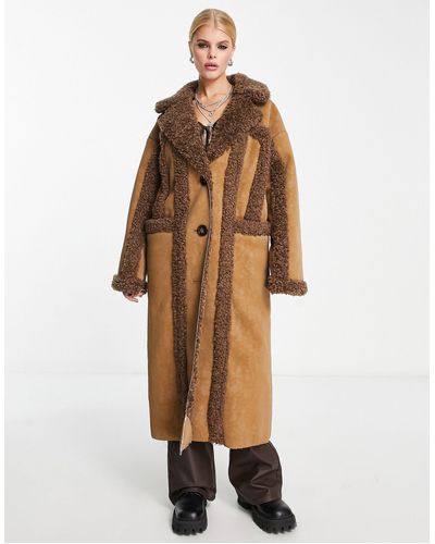Reclaimed (vintage) Limited Edition Longline Shearling Coat - Natural