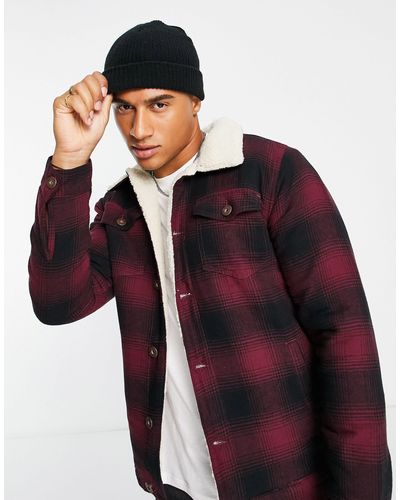 Le Breve Check Jacket With Borg Collar & Lining - Red