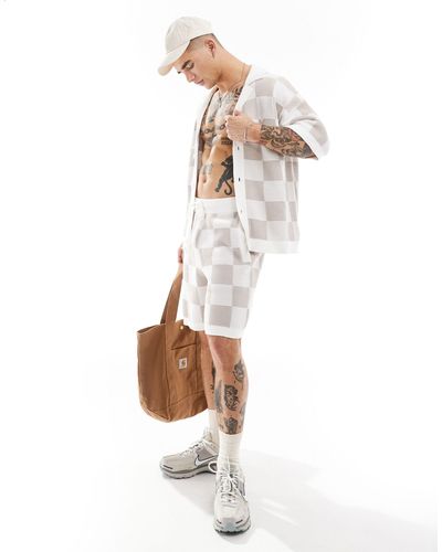 The Couture Club Co-ord Knitted Checkerboard Shirt - White