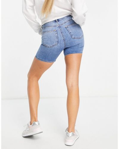 ASOS Short skinny taille haute en jean stretch - délavage moyen - Bleu