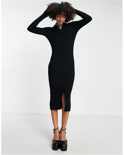 EDITED Midi-jurk Met Knopen Aan - Zwart