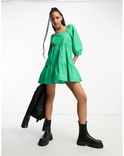 Jdy Puff Sleeve Mini Smock Dress - Green