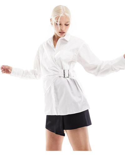 ASOS Asos - camicia avvolgente bianca con cintura stile utility - Blu