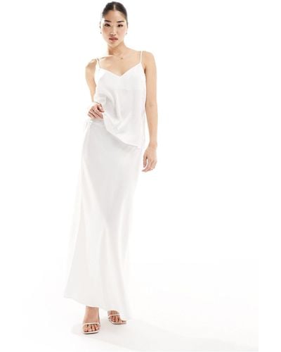 Vila Bridal Satin Maxi Skirt Co-ord - White