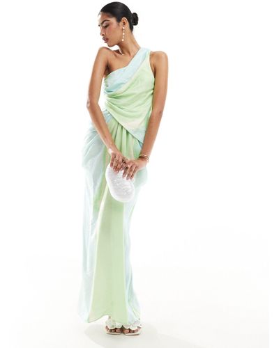 ASOS One Shoulder Draped Maxi Dress With Full Skirt - Green