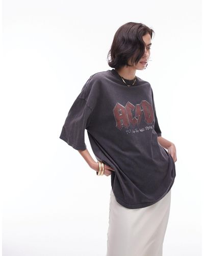 TOPSHOP T-shirt oversize antracite con grafica "acdc" su licenza - Blu