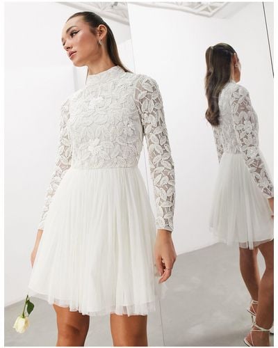 ASOS Asos Edition Arabella Embellished Bodice Mini Wedding Dress With Mesh Skirt - White