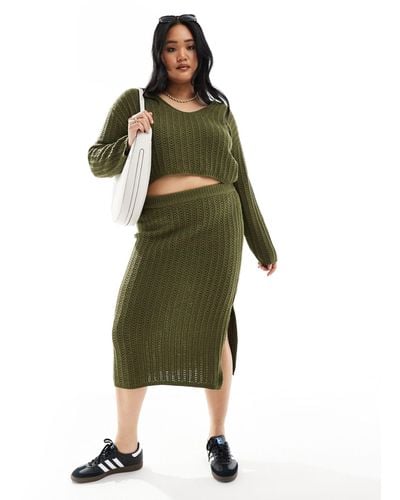 ASOS Asos Design Curve Knitted Midi Skirt - Green