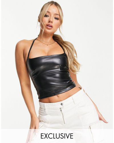 AsYou Faux Leather Corset Top - Black