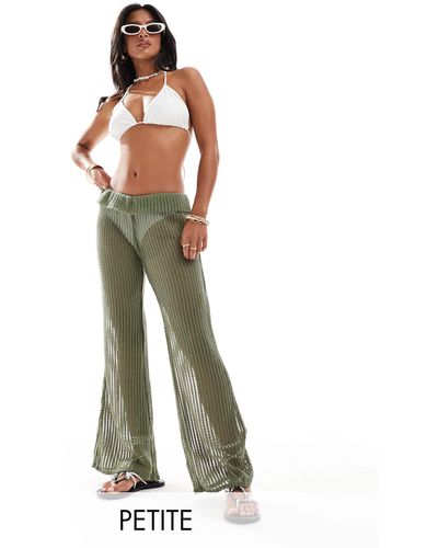 Only Petite Flare Beach Pants With Folded Waistband - Green
