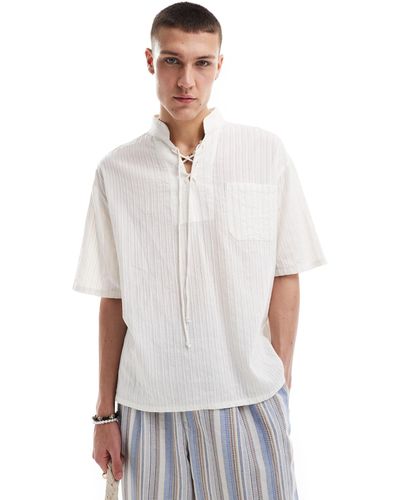 Reclaimed (vintage) Short Sleeve Resort Shirt With Ties - White