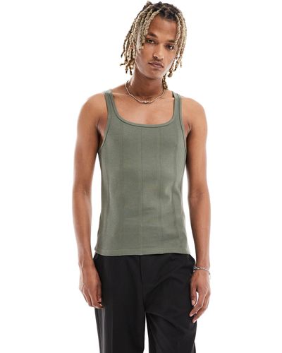 ASOS Muscle Fit Square Neck Rib Vest - Green
