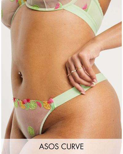 ASOS Asos Design Curve - Premium Slip Met Geborduurde Tutti Frutti - Groen