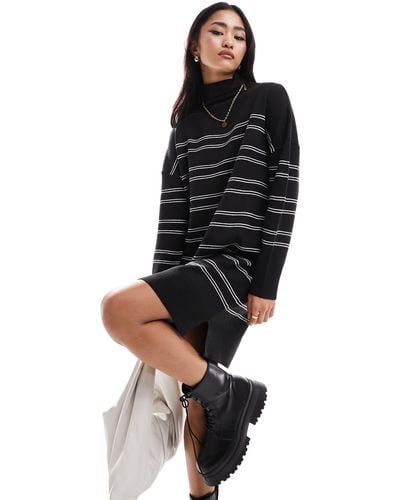 French Connection Striped High Neck Knitted Dress - Black