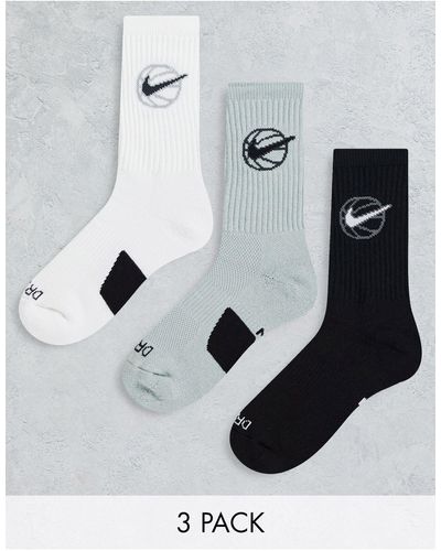 Nike Basketball Everyday - confezione da 3 paia di calzini unisex bianchi, grigi, neri - Multicolore