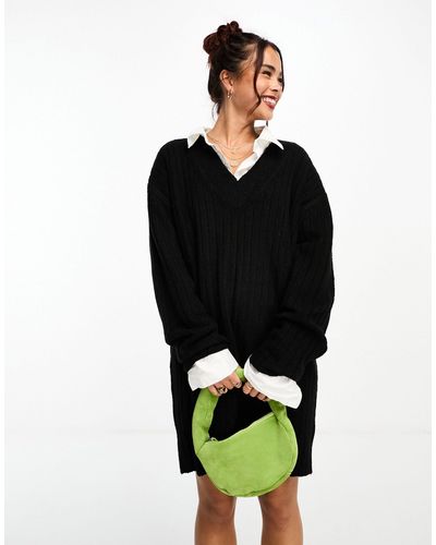 ASOS Knitted Jumper Mini Dress With V Neck - Black