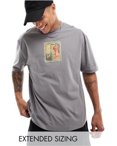 ASOS T-shirt oversize con stampa artistica sul petto - Grigio