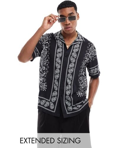 ASOS Relaxed Revere Shirt With And White Bandana Print - Black