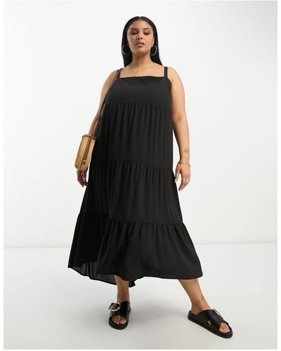 ASOS Asos Design Curve Tiered Hi Low Hem Maxi Dress - Black