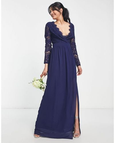 TFNC London Bridesmaid Open Back Lace Maxi Dress - Blue