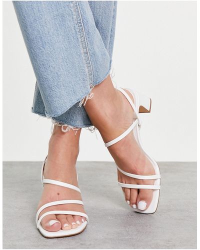 Pull&Bear Strappy Mid Heeled Sandals - White
