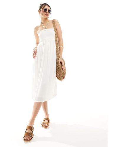 Superdry Smocked Midi Beach Dress - White