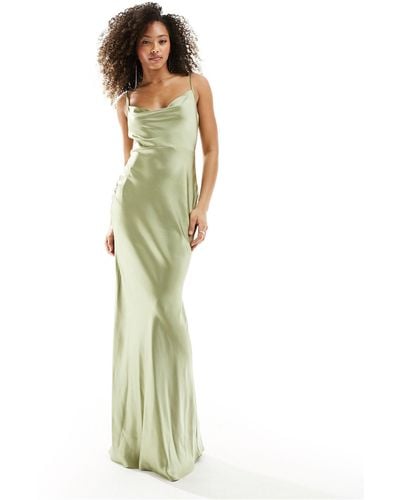 Pretty Lavish Bridesmaid Keisha Satin Cowl Neck Maxi Dress - Green
