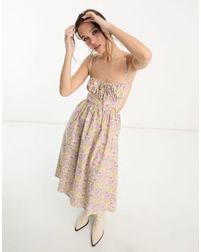 emory park Chintzy Floral Back Detail Cotton Midaxi Dress - Natural