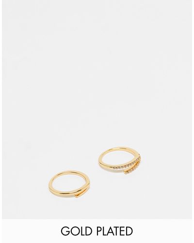 ASOS 14k Plated Pack Of 2 Rings With Wraparound Design - Natural