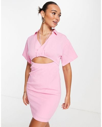 Vero Moda Mini Shirt Dress With Cut Out - Pink
