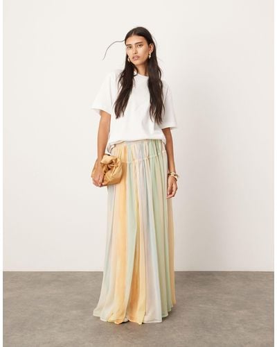 ASOS Tiered Maxi Skirt With Tie Waist - Natural